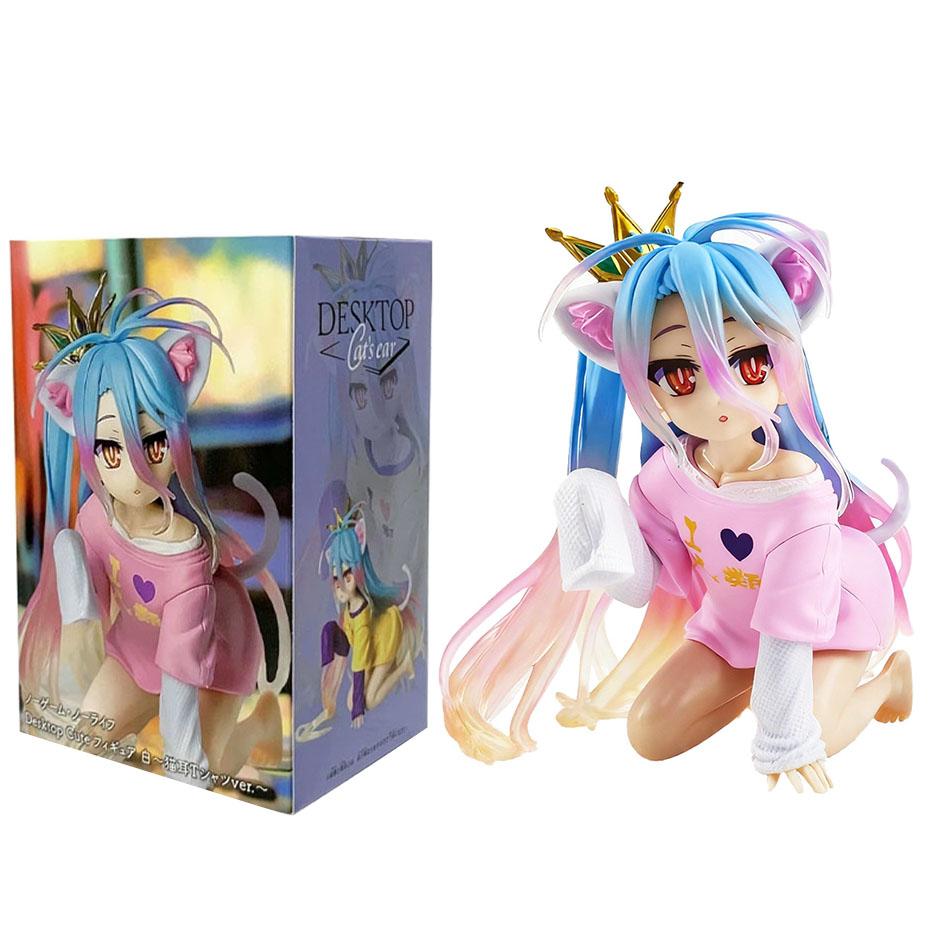 New No Game No Life Anime Figure Desktop Cute Cat Ear Shiro Action Figure Room Decorations PVC Adult Collection Model Doll Toys