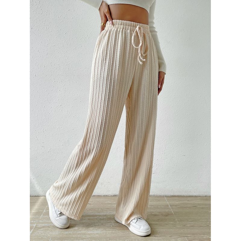 Fashion 2024 New Arrival Knot Waist Texture Knitting Wide Leg Pants Elastic High Waist Pure Color Casual Loose Straight-leg Women's Clothing