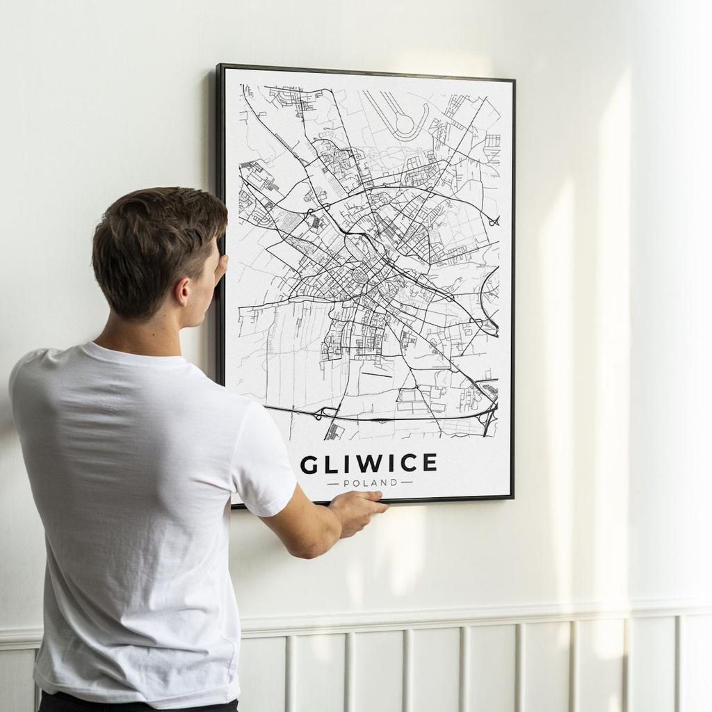 Plakat plan miasta mapa Gliwice w ramce