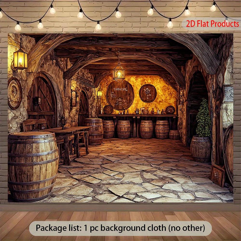 2D Flat Banner 1 Piece of Retro European Wine Cellar Background Banner - Medieval Style Wine Cave Decoration