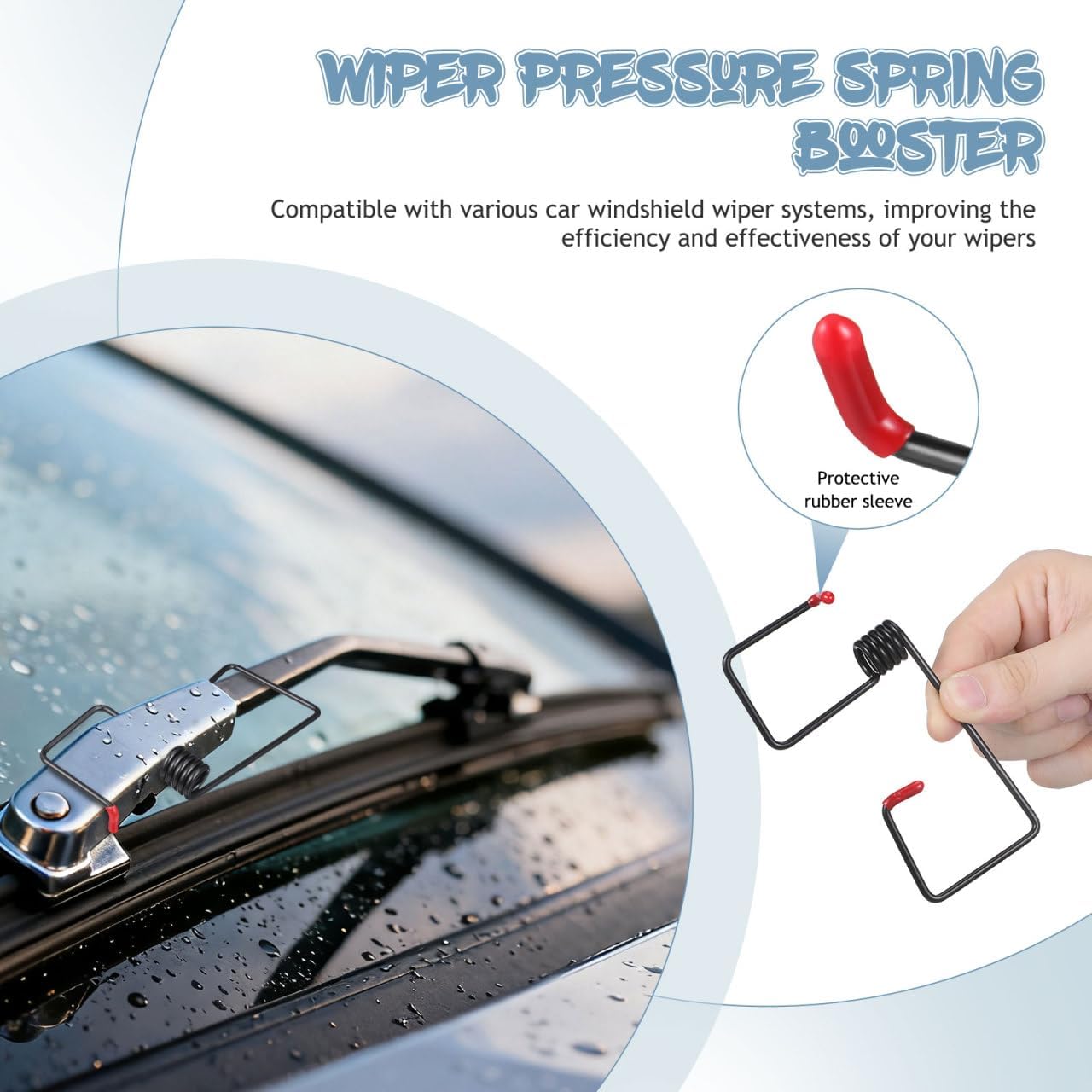 

Wiper Arm Pressure Spring Booster, 6Pcs Windshield Wiper Booster Springs with Silicone Cap for Improved Visibility in Rain/Snow, Suitable for Most