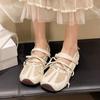 Women's Fashion Single Shoes 2025 New Flat Square Toe Velcro Mesh Ballet Shoes Hundred Cross Strap Soft Bottom Mary Jane Shoes