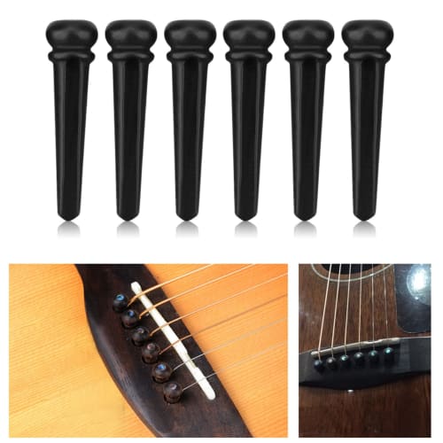 Set of 6 Ebony Guitar Bridge Pins with Abalone Shell Decoration for Acoustic Folk Guitars