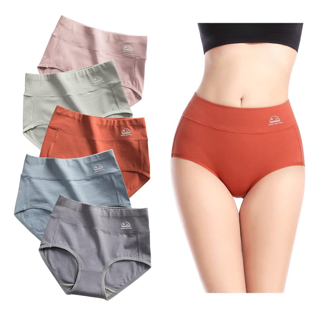 Panty Organic Beautiful Butt Beautiful Covers the Cold Elastic Does Not Touch the No Comfortable Set [Trnvco] Women's 5-Piece Set, Deep-Waisted,
