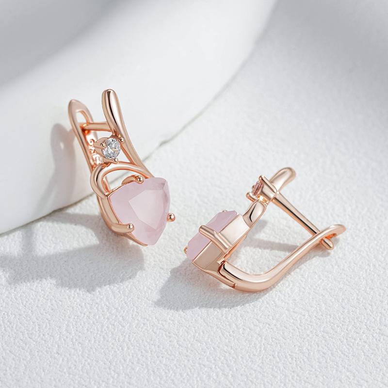 Rose Gold Color Drop Earrings For Women Unusual Pink Natural Zircon Accessories Fashion Daily Vintage Jewelry