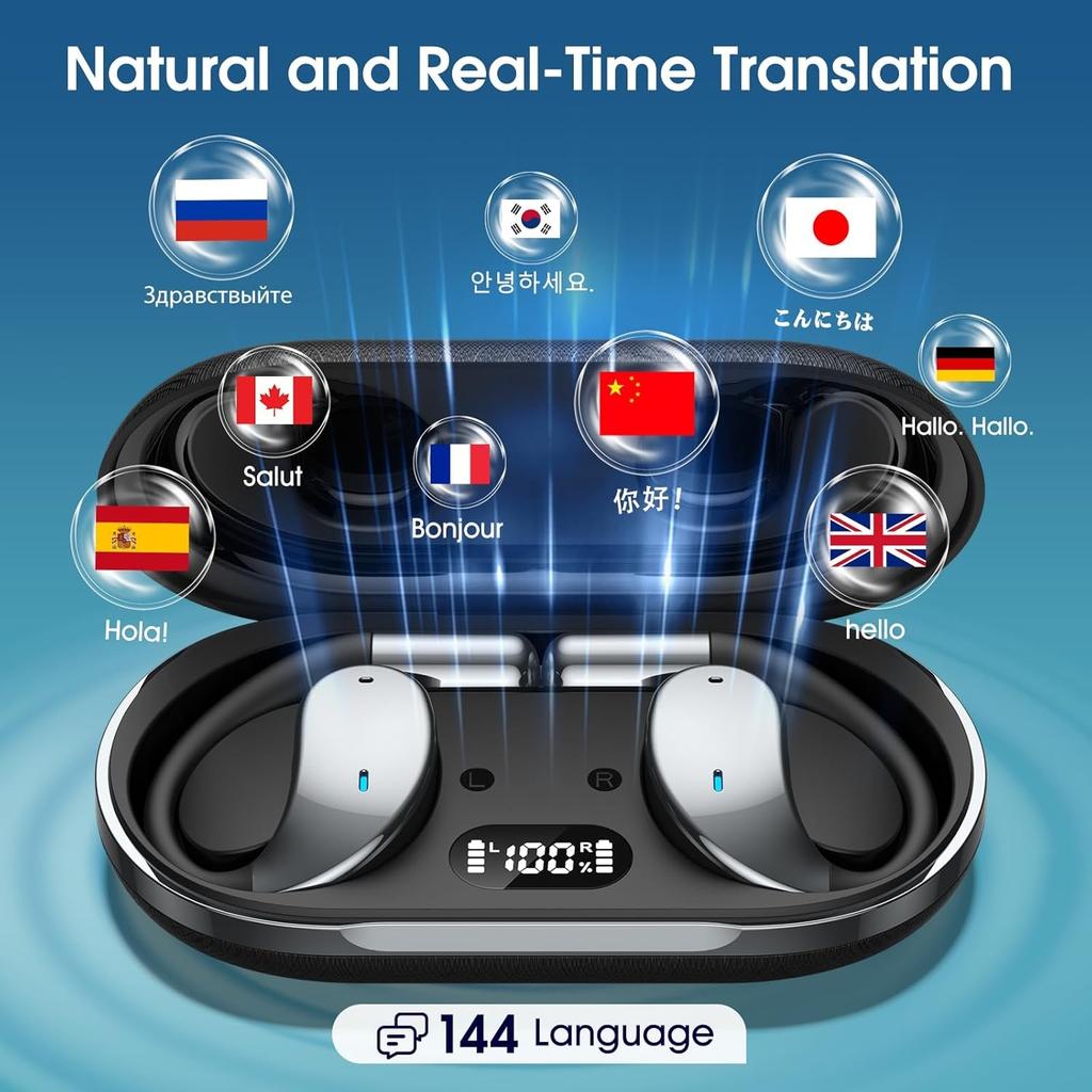 Translation Earbuds AI Translator Earphones with 144 Languages Accents Support 8 Offline Wireless Translating Headphones for Travel Business Learning