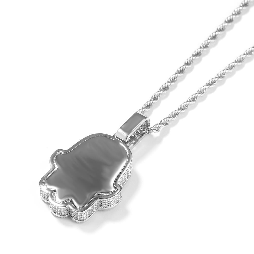THE BLING KING Big Stone Eye Hamsa Hand Pendant Iced Out Baguettecz Cubic Zirconia Luxury Necklace Hiphop Jewelry Party Gift