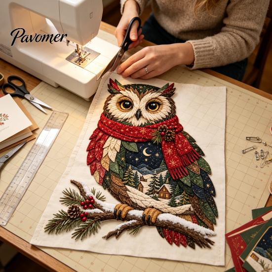 Christmas Fabric Art Patchwork DIY Kit, Adult Sewing Handcrafted Set with Creative Holiday Gift Pre-Cut Squares, Animals Craft for Beginners Quilting