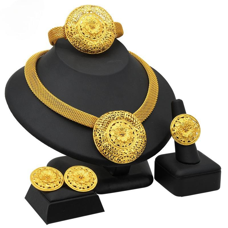 24K Gold Plated Dubai Necklace Earrings Ring Bracelet Set African Bridal Banquet Jewelry Set 2026 45CM