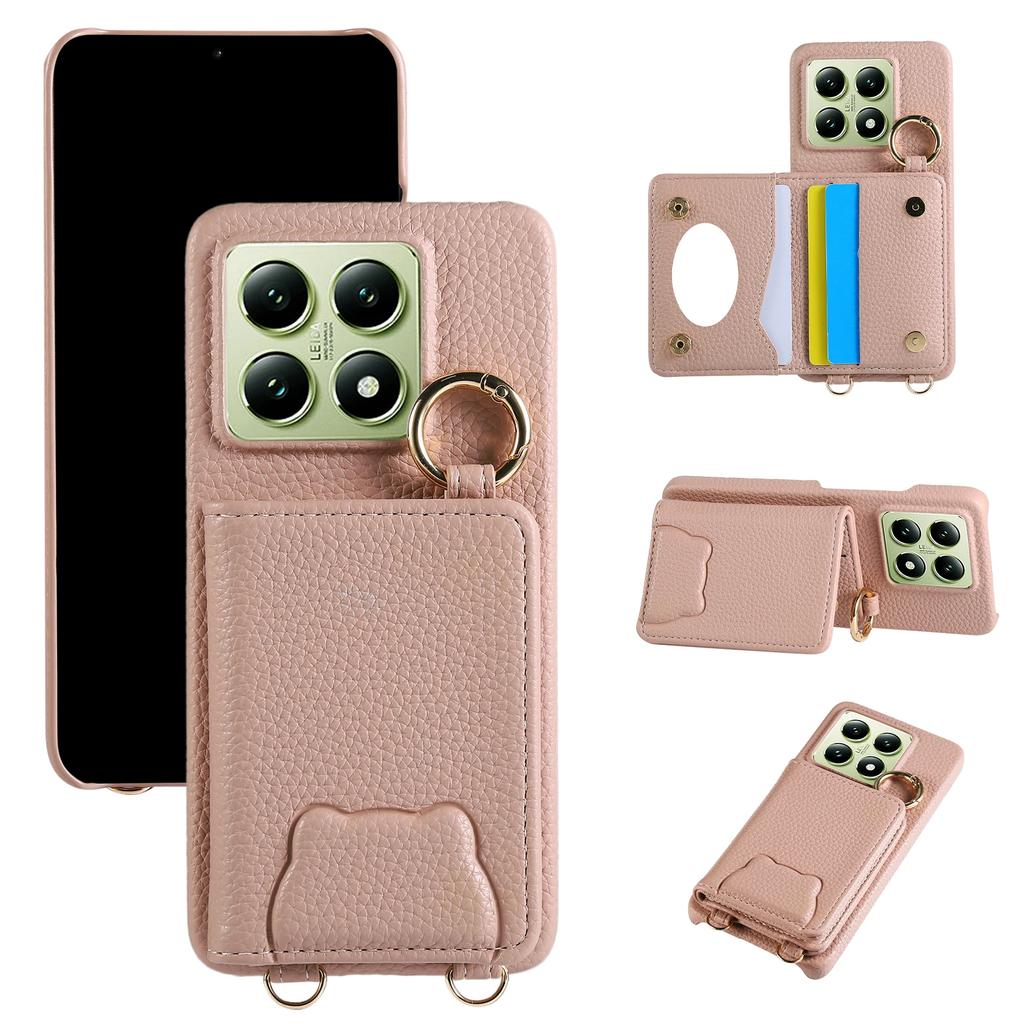 Crossbody Cards Solt Wallet Leather Case For Xiaomi Redmi Note 13 Pro Plus 12 14T 14C 13T 13C POCO X6 Mirror Ring Holder Cover