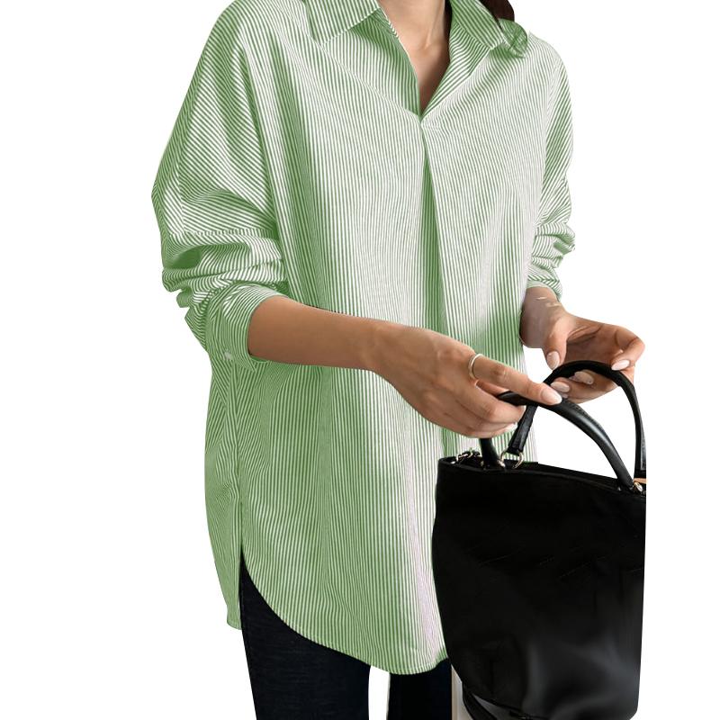 ZANZEA Women Casual Turn Down Collar Long Sleeve Stripe Blouse