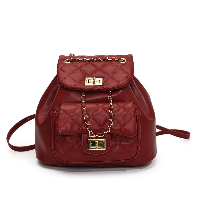 Korean Version of the Popular High-end Sense Small Fragrant Wind Rhombus Chain Small Backpack Fashion Casual Versatile Commuting Foreign Style Backpac