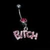 Bitch Letters Rhinestone Crystal Belly Button Navel Ring Barbell Surgical Steel