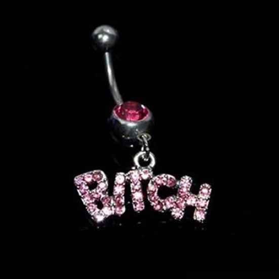 Bitch Letters Rhinestone Crystal Belly Button Navel Ring Barbell Surgical Steel