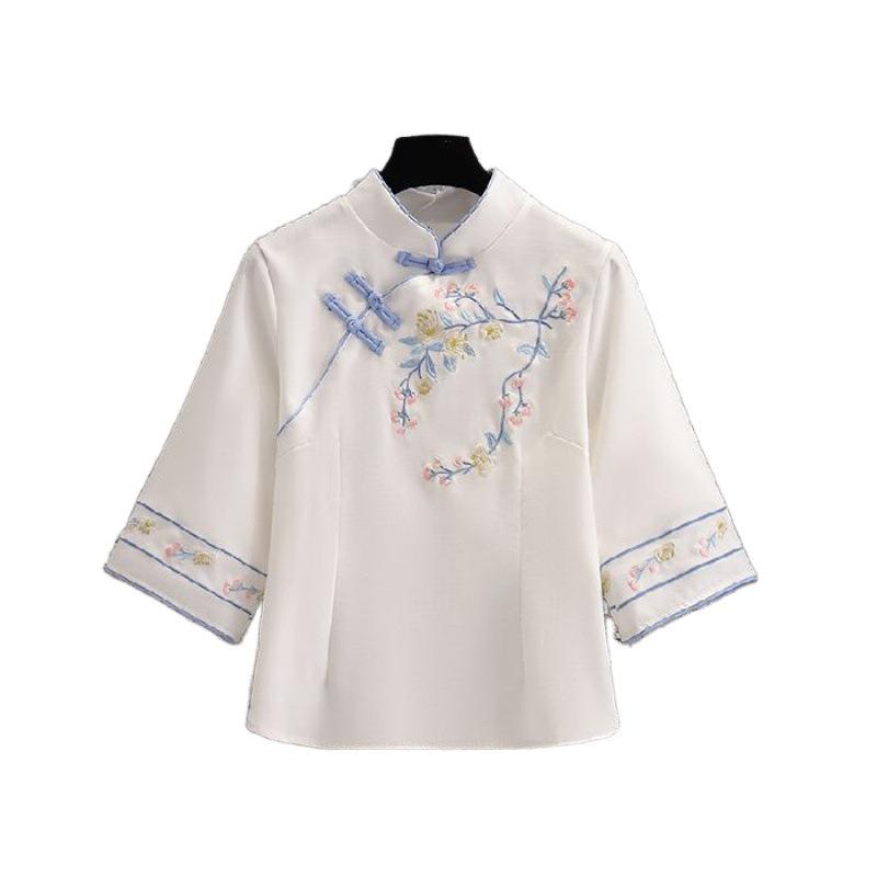 Spring Republic Women's Hanfu Tea Ceremony Dress: Tang Suit Slimming Embroidered Cheongsam Two-Piece Set