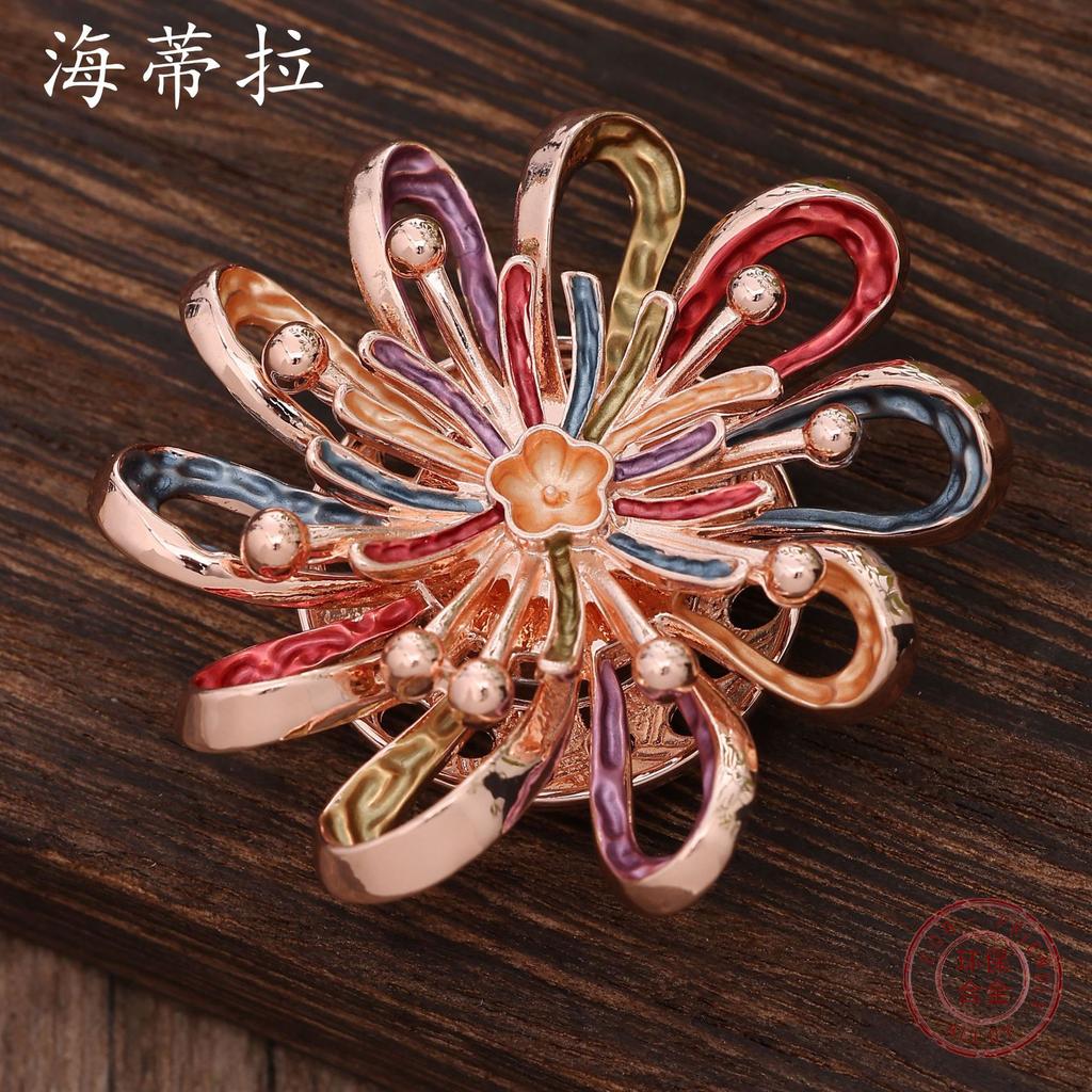 New Color Painting Oil Other Side Flower Magnetic Brooch, Geometric Hollow Women's Banquet Advanced Brooch
