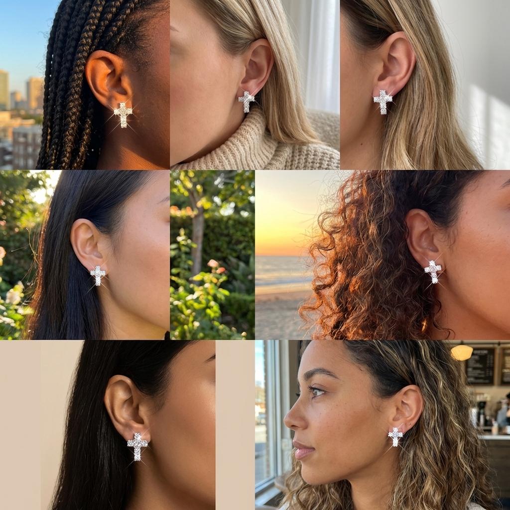 Exquisite Sparkling Cubic Zirconia Cross Stud Earring for Women Gothic Punk Cross Piercing Earring Minimalist Jewelry Accessory