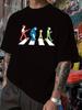 Black T-shirt with Iconic Band Graphic - "Band On the Run" Cartoon Design