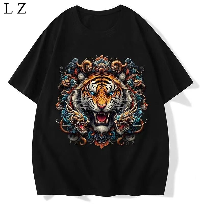 

Мотоциклетная футболка с головой тигра, универсальная, мужская и женская, свободного кроя, с круглым вырезом, уличный стиль, повседневная, с полурукавом, топ с круглым вырезом 4XL
