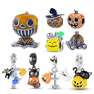 Copper Halloween Night Glowing Pumpkin Beads Charm Fit Original Bracelet Diy Fine Jewelry Making Gift For Women