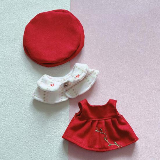 1 Set Exquisite Red Berets Cozy Touch Cotton Doll Clothes 20cm Stuffed Idol Shawl Dress Hat Girl Toy Gift