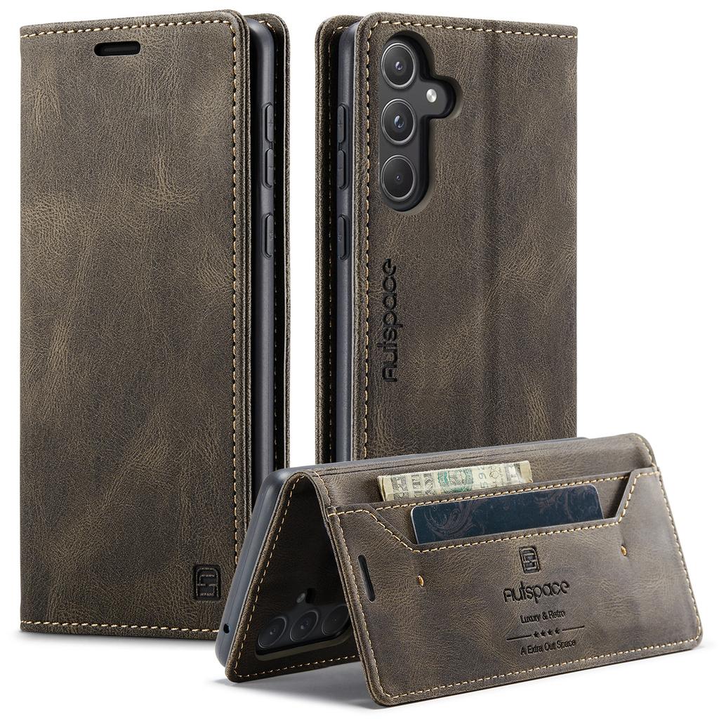For Samsung Galaxy A55 5G Wallet Case AUTSPACE A01 Leather Stand Cover with RFID Blocking Card Holder
