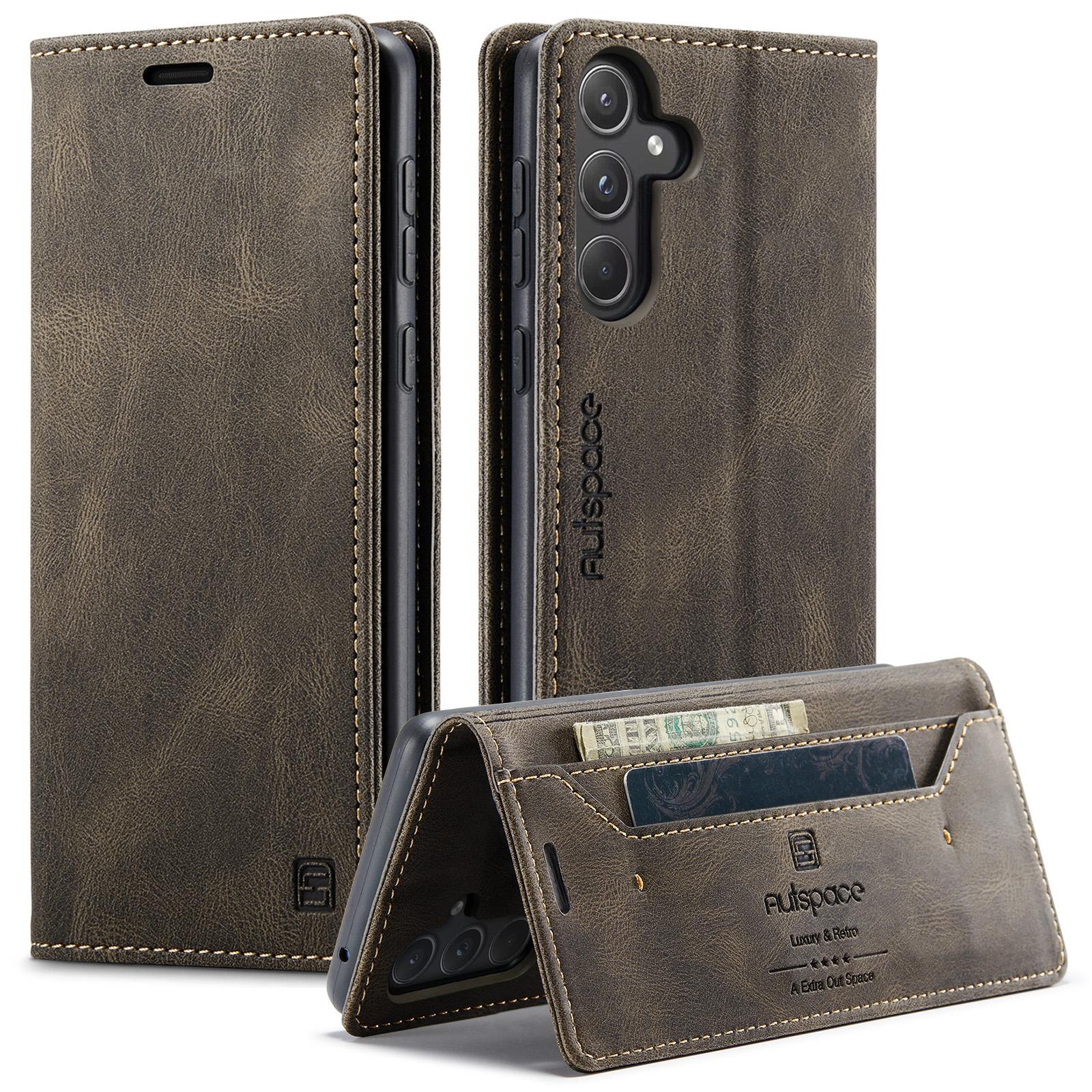 

For Samsung Galaxy A55 5G Wallet Case AUTSPACE A01 Leather Stand Cover with RFID Blocking Card Holder Coffee