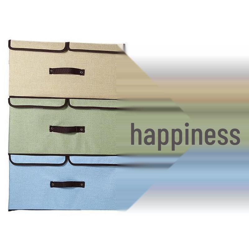 Foldable Cotton & Linen Double-Lid Storage Box with Handle for Clothes and Pants