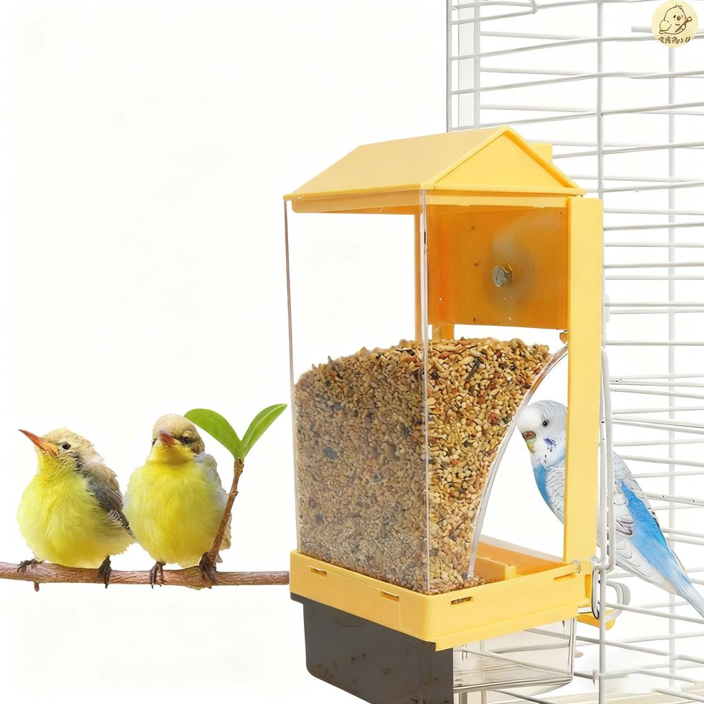 Automatic Parrot Feeder-Eco-Friendly Durable PP/PC Anti-Spill Seed Huller Smart Dispensing Square Classic Design Cage Mountable