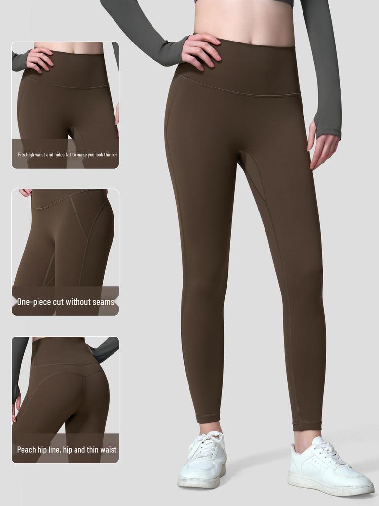 Women's High Waist Tummy Control Yoga Leggings - Bare Feel, Peach Butt, Cropped Running Fitness Pants