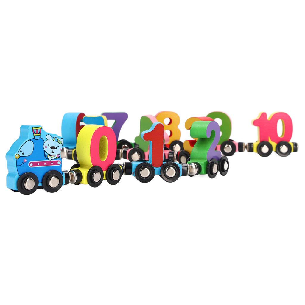 12pcs Wooden Magnetic Digital Train Cute Fun Early Education Trackless Numbers Trains Set for