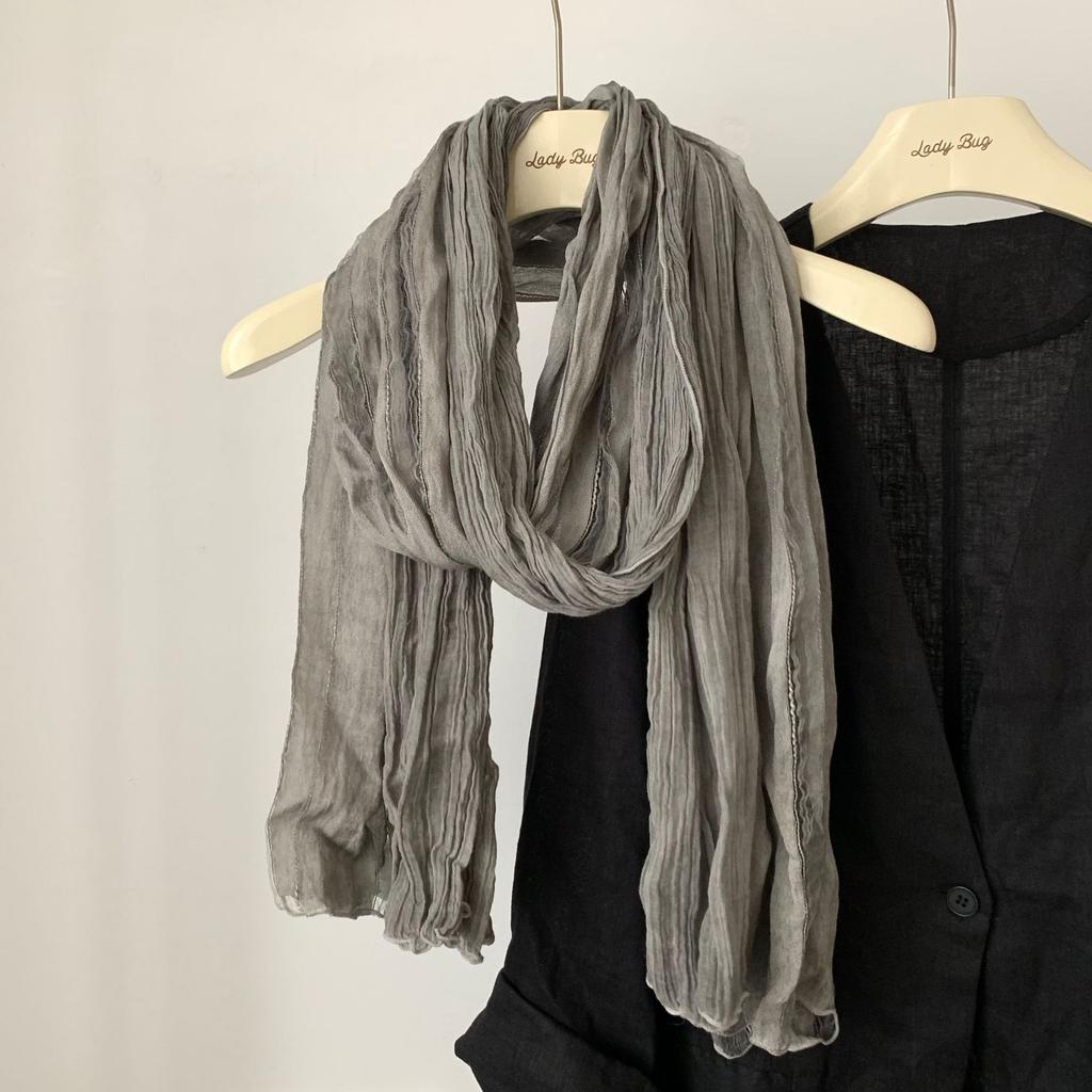 Versatile Pleated Solid Color Spring And Autumn Japanese Cotton And Linen Silk Scarf Silk Scarf Women'S Literary Autumn And Winter Shawl Korean