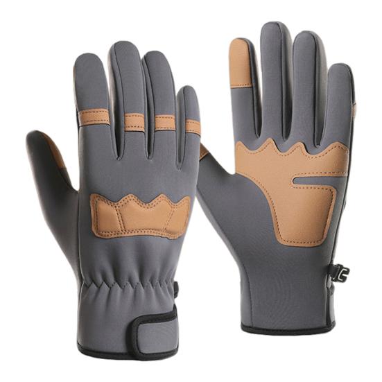 1 Pair Winter Gloves Patchwork Color Touch Screen Design Non-Slip Imitation Leather Palm Riding Gloves