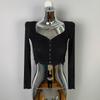 Korean Square Neck Slim Pleated Shoulder Pad Crop Top