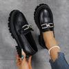 Large Size Small Leather Shoes Women's Spring and Autumn Thick-soled British Women's Shallow Mouth Rhinestone Buckle Single Shoes Women