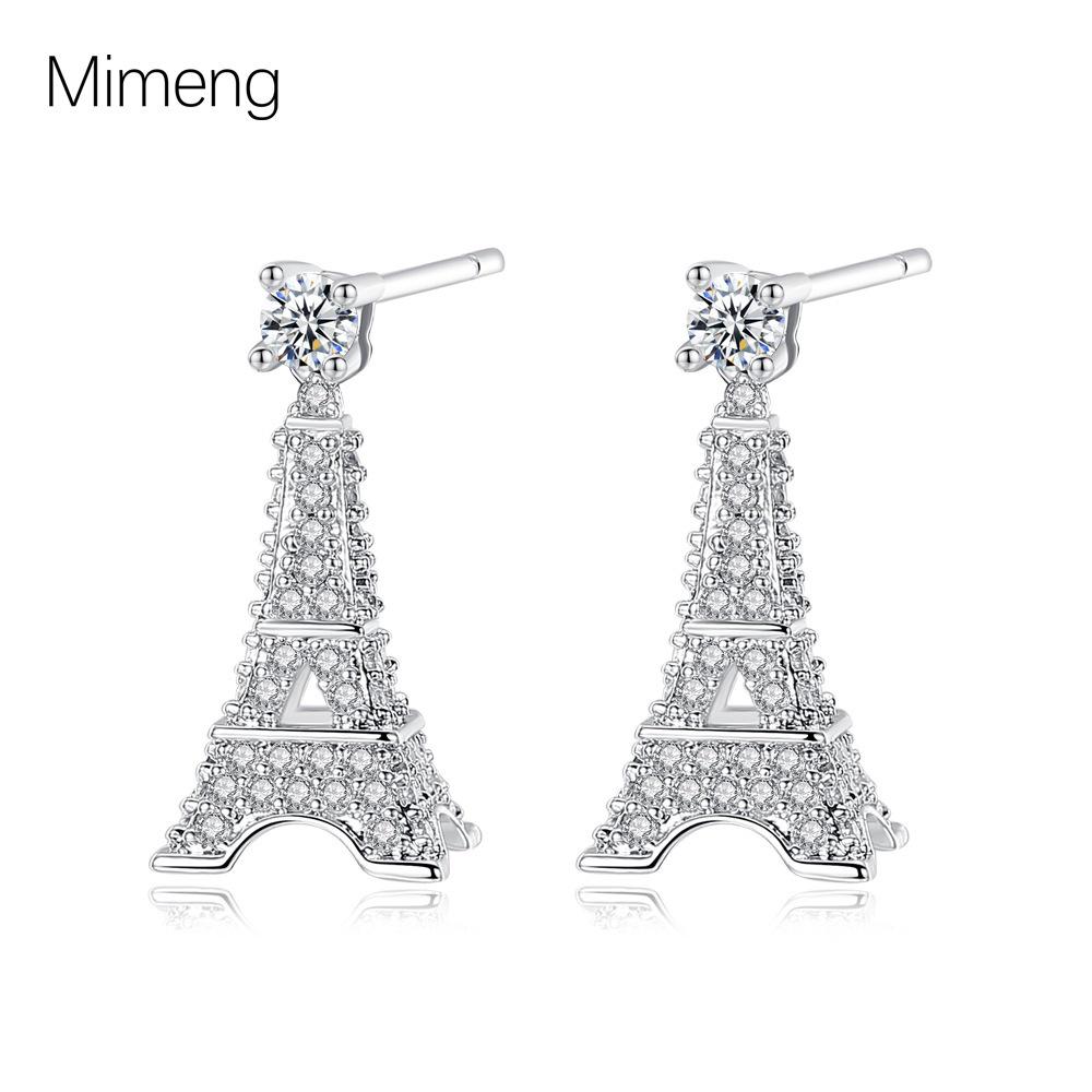 Three-Dimensional Eiffel Tower Zircon Drop Earrings - Light Luxury Jewelry for Women