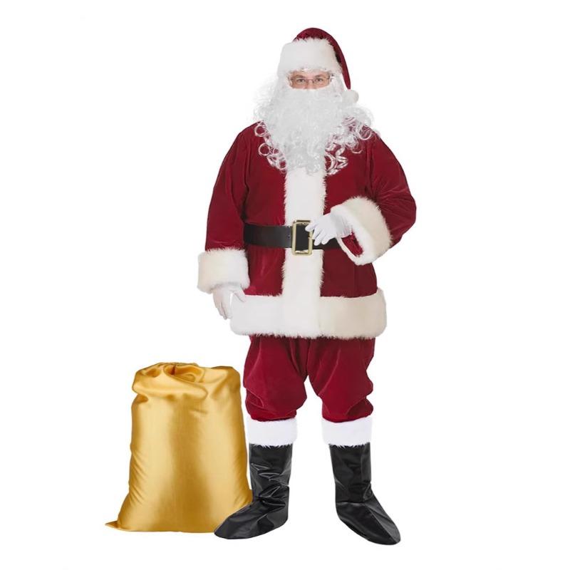 High-End Eltern-Kind Weihnachtsmann Opa Kleidung Goldener Samt Festliche Atmosphäre Auftrittskleidung Zweiteiliges Set