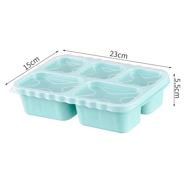 Weizenstroh Quadratische Fünf-Fächer Lunchbox Outdoor Tragbare Bento Box Snackteller Snack-Obstbox