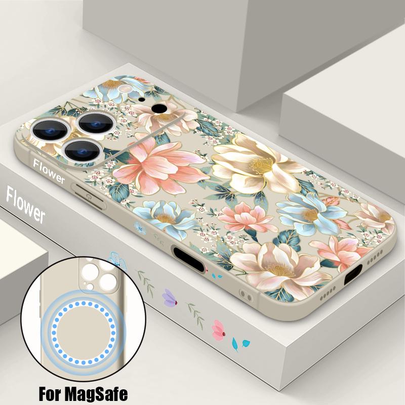 Lavender Flowers Print Case For iPhone 17 Pro Max iPhone 16 15 14 13 Pro Max Magnetic For Magsafe Soft Silicone Phone Back Cover