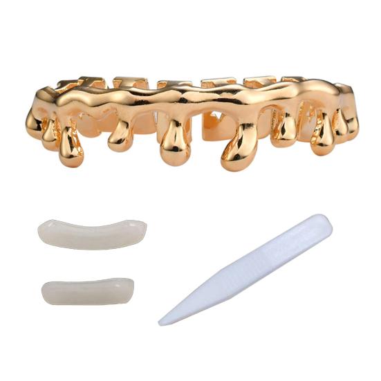 1 Set Teeth Brace Water Drop Shape Dress Up Copper Hip Hop Teeth Brace for Halloween