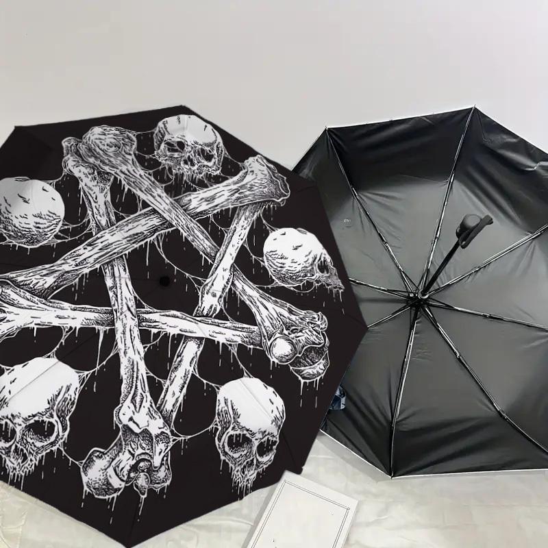 1pc Skull and Crossbones Tattoo Design Umbrella with Plastic Handle,Suitable for All Seasons Home Travel Outdoor UmbrellaDD1802