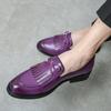 New Fashion Purple Formal Dress Shoes Men Luxury Leather Brogue Shoes Men Designer Tassel Loafers Men Party Wedding Shoes