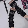 Gothic Lolita Embroidery Strap Black White Arm Sleeves Woman Japanese Style Adjustable Metal Buckle Punk Gloves Arm Cover