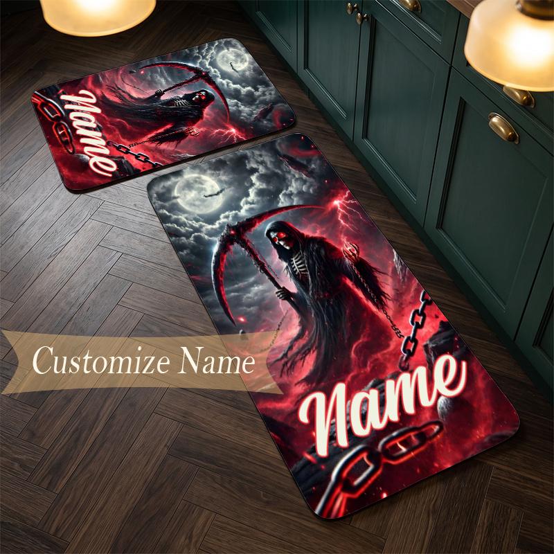 Dark Gothic (19) Customize Name Flannel Kitchen Mat Soft Non-Slip Kitchen Floor Runner Rug for Home Kitchen Decor