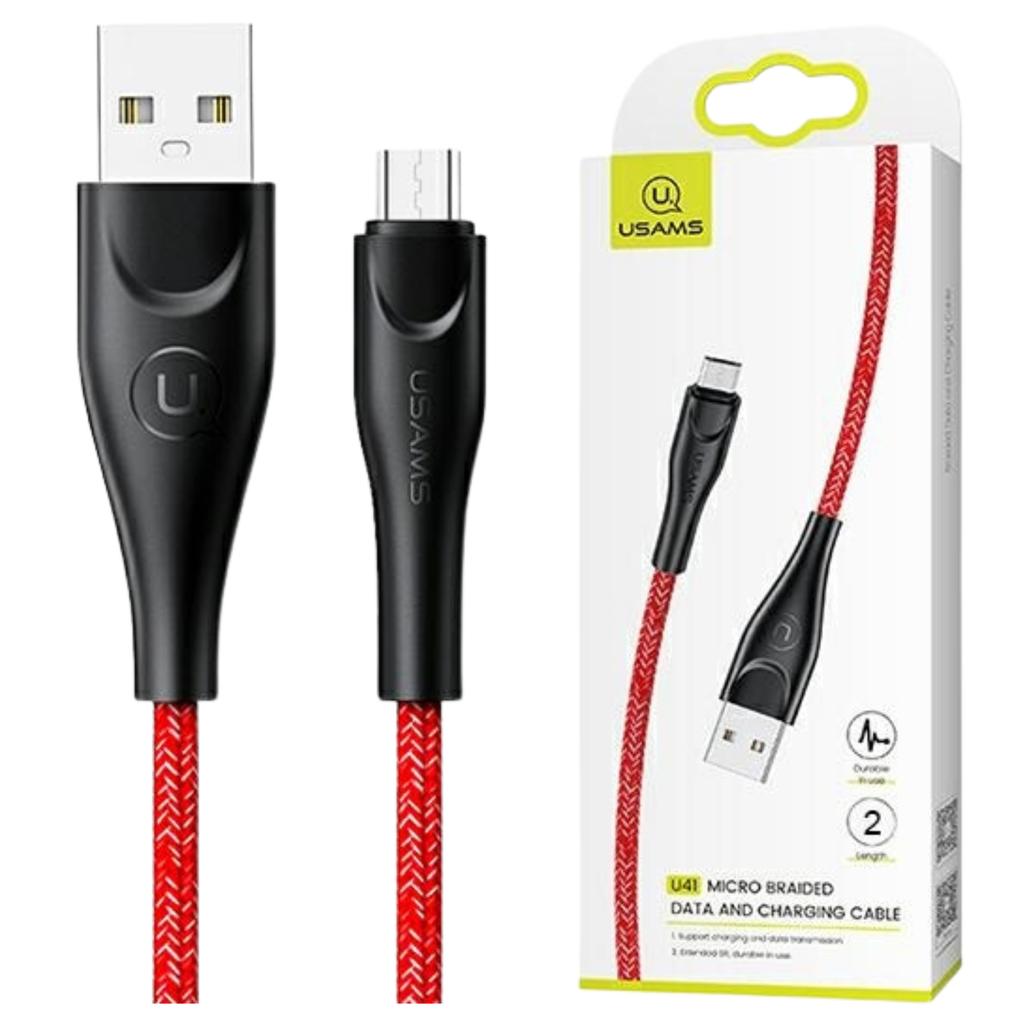 Usams Kabel Pleciony U41 Microusb 2M2A Czerwony/Red Sj396Usb02 (Us-Sj396) Fast Charge