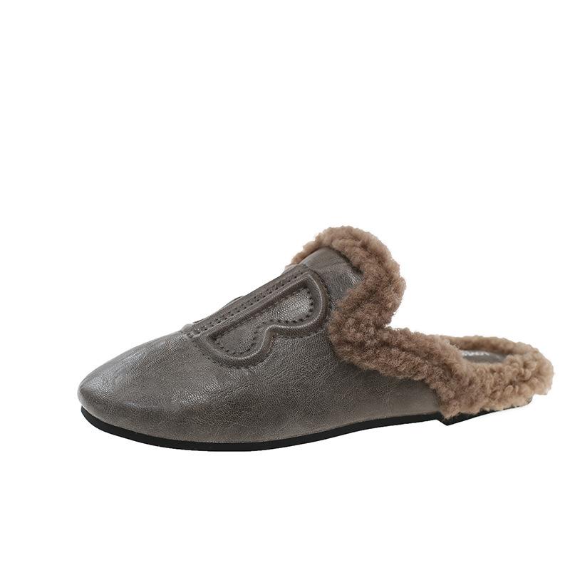 Soft leather version~ Baotou half slippers women wear flat-soled Muller shoes 2025 autumn new one-pedal lazy shoes