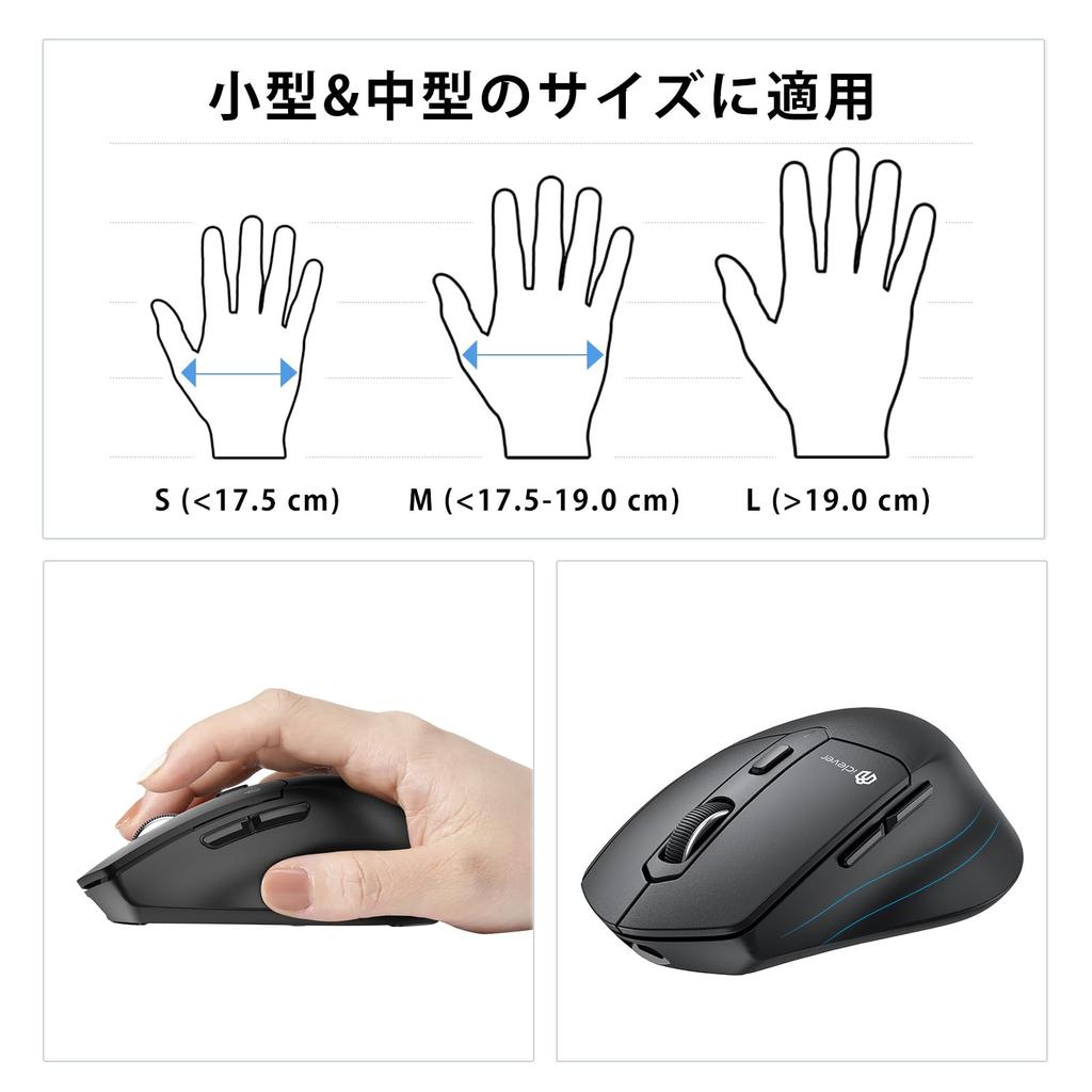 iClever Jiggler Wireless Bluetooth Quiet Left and Right 7 DPI High Connects To 3 Devices Comfortable Compatible with and MD360 Black Mouse, 5.0 2.4Ghz