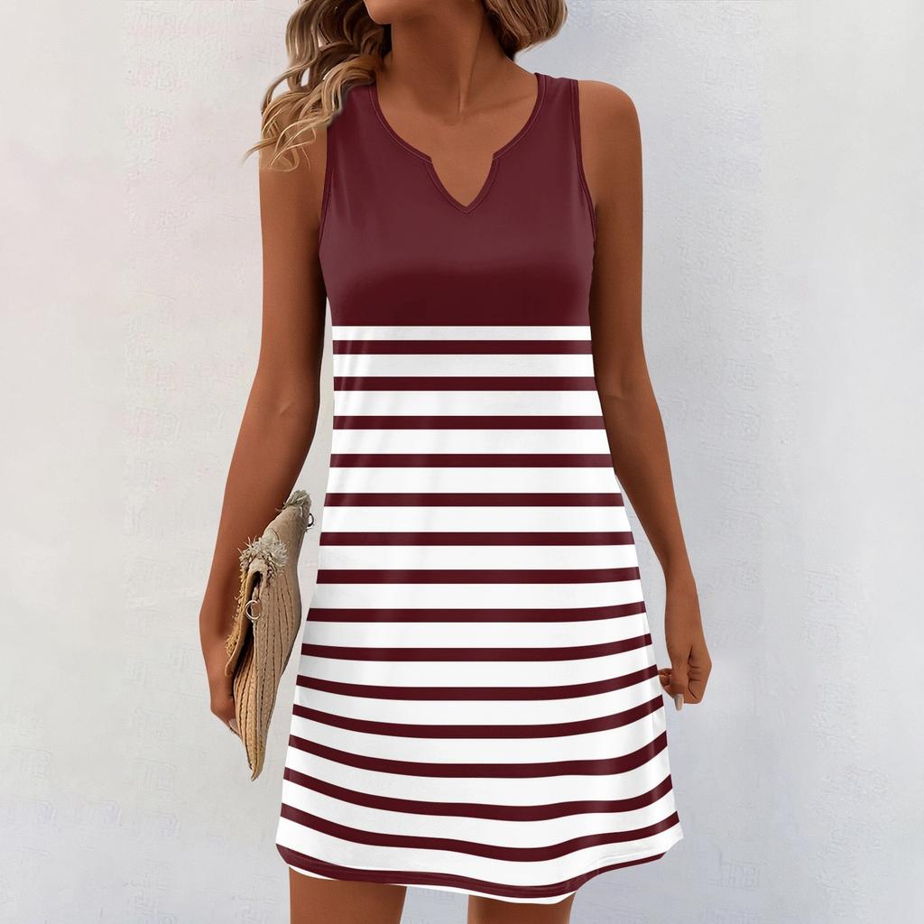 Women Summer Dresses V-Neck Print Sleeveless Sundress Casual Dress