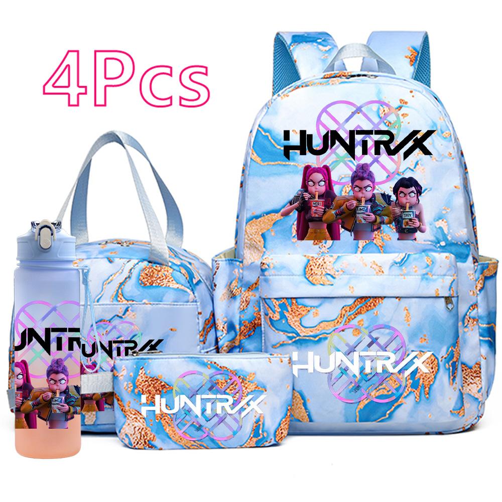 4Pcs/set K-Pop Printed Backpack Handbag Pencil Case with 750Ml Water Bottler for Teenager Boy Girl Schoolbag Large Capacity Bookbag Kid Gift Mochila