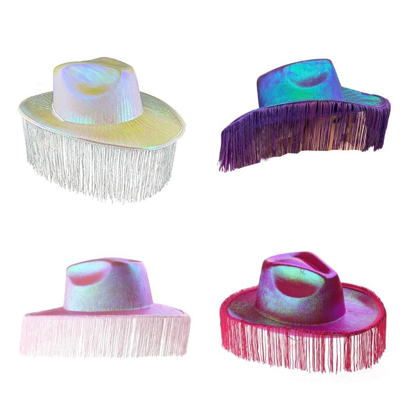 Strahlende Farbe Cowboystiefel Jazzhut für Damen Western-Cowboyhut Kirchenhut Model Show Cowboyhut Filzhut Erwachsenenmännerhut